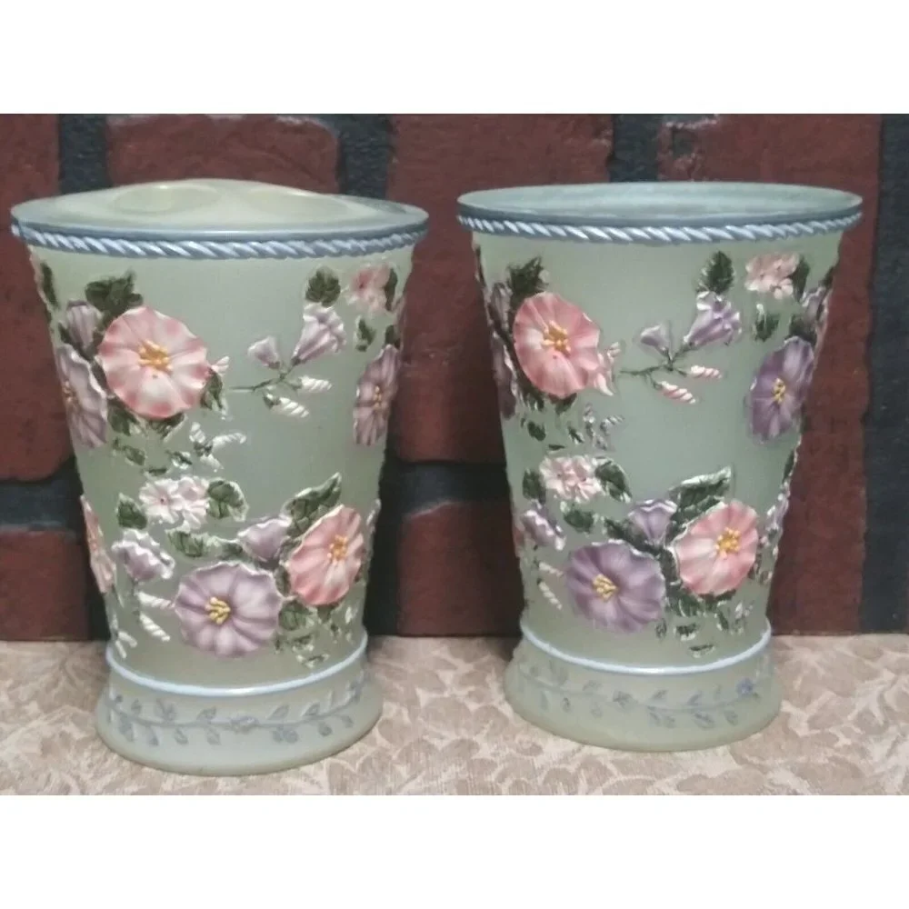 3-Pc Bathroom Set Morning Glory Resin Retd. Tumbler Toothbrush Holder Soap Dish